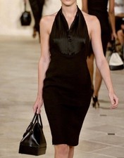 Ralph Lauren Collection Runway Size 2 Linen Cotton Black Collared Halter Dress