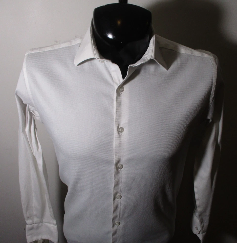 Camisa de vestir ALFANI blanca "ajuste atlético" manga larga para hombre talla 14/14,5/32-33 Foto 2 de 4