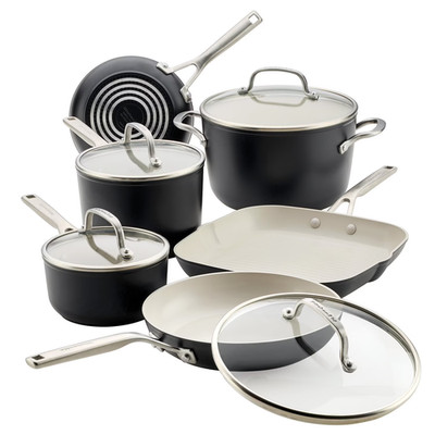KitchenAid 10-Piece Hard-Anodized Ceramic Induction Cookware Set Matte Black