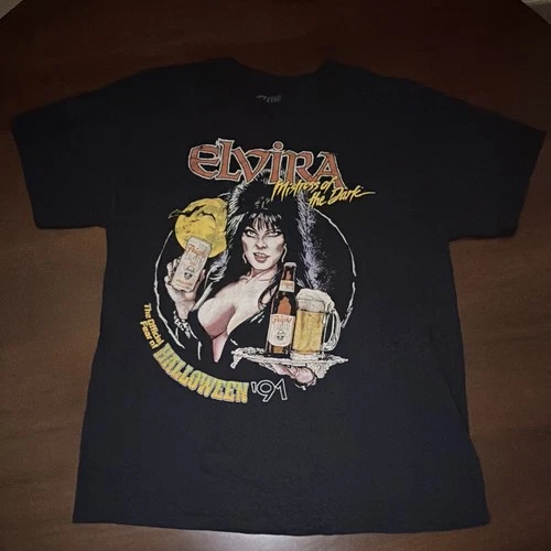 Elvira Mistress of the Dark Large Cotton Black T-Shirt Fright Light - product listing photo