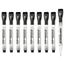 Magnetic Whiteboard Pen, 0.5-1mm Fine Tip Dry Erase Black Markers, 10 Pcs