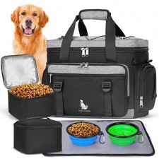 Large Dog Travel Bag Set Organized Weekend Pet Tote with Bowls and Food Containe