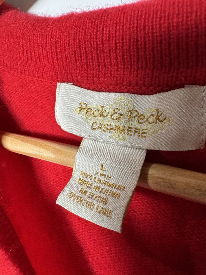 Acogedor suéter Peck & Peck 100 % puro 2 capas cachemir rojo cuello talla L Foto 2 de 3
