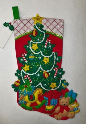 Bucilla 18'' CHRISTMAS TREE SURPRISE Felt Applique Christmas Stocking - FINISHED