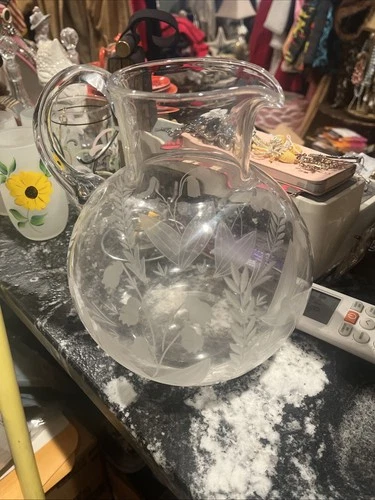 Vintage Tiffany Lily Of The Valley Etched Glass Pitcher