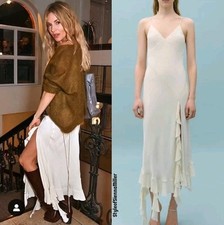 BNWT MANGO X VICTORIA BECKHAM OFF WHITE RUFFLE MIDI SLIP DRESS SIZE M UK 10/US 6