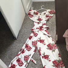 Women s White/Red/Green Floral Jumpsuit One-P...