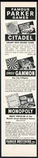 1940 Circle Gammon backgammon Monopoly Citadel game Parker Bros vintage print ad