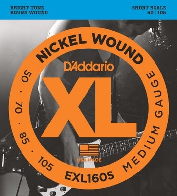 D'Addario EXL160S Nickel Wound Bass Guitar Strings, Medium, 50-105, Short Scale