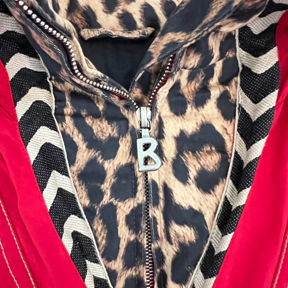 Chaqueta Anorak Con Capucha Estampado Leopardo Rojo Bogner De Colección Hecha en EE. UU. Grande Foto 4 de 4
