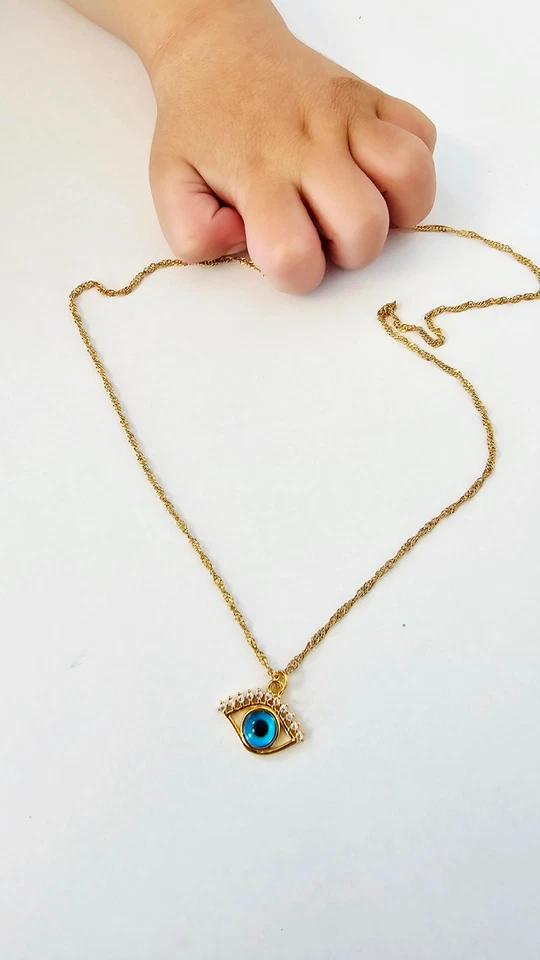 Collar Ruso Chapado en Oro Mal de Ojo - Colgante Ojo Azul para Protección Foto 2 de 4