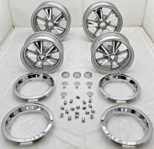 1967-1969 Hurst 14x6 Wheels Set Of 4 Center Caps Lug Nuts Gm 5x4.75 Trim Rings