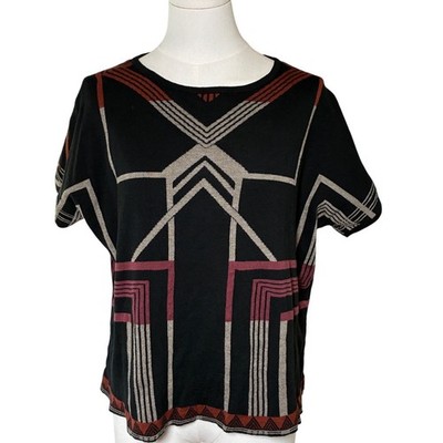 Peruvian Connection Pima Cotton Short Sleeve Intarsia Sweater Made in Peru XS S