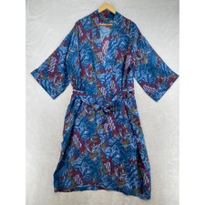 Womens 100 Silk Kimono Robe Bathrobe Abstract Print Blue Red Green Belted