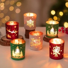 Christmas Votive Candle Holders: Christmas Tea Light Candle Holder Set of 6, ...