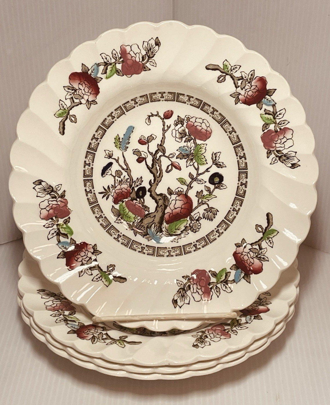VTG 4 Myott Staffordshire Indian Tree 8" Salad Bread Plates Made in England.
