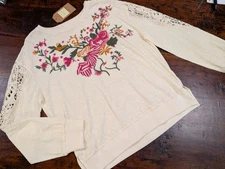 Tru Luxe Embroidered To Ace Sleeve Top M New Floral Boho