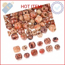 200 Pcs Macrame Printed Wooden Beads - Loose Spacer Hair Beads for Braids  Craf
