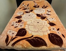 Vintage, Retro, Reversible HEAVY Korean Mink Fleece Orange  75x 90 Inch Blanket