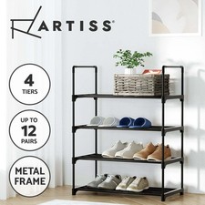 Artiss Shoe Rack Storage Cabinet Stackable Shelves Stand 4 Tiers 12 Pairs Black