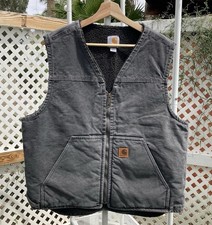 Carhartt V26 Sandstone Rugged Duck Vest Sherpa Lined Gray Men  s Large V-Neck