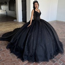 Black Glitter Quinceanera Dresses Ball Gown Spaghetti Straps Party Prom 
