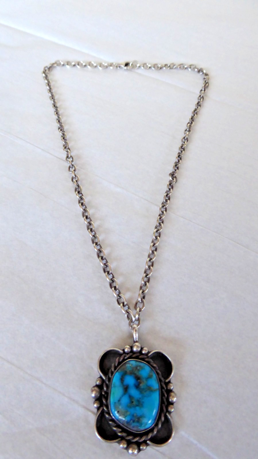 Turquoise Solid Sterling Silver Necklace Pendant … - image 4