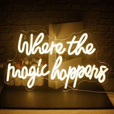Where The Magic Happens Neon Sign Led Warm White Word Light Up Signs for Wall...