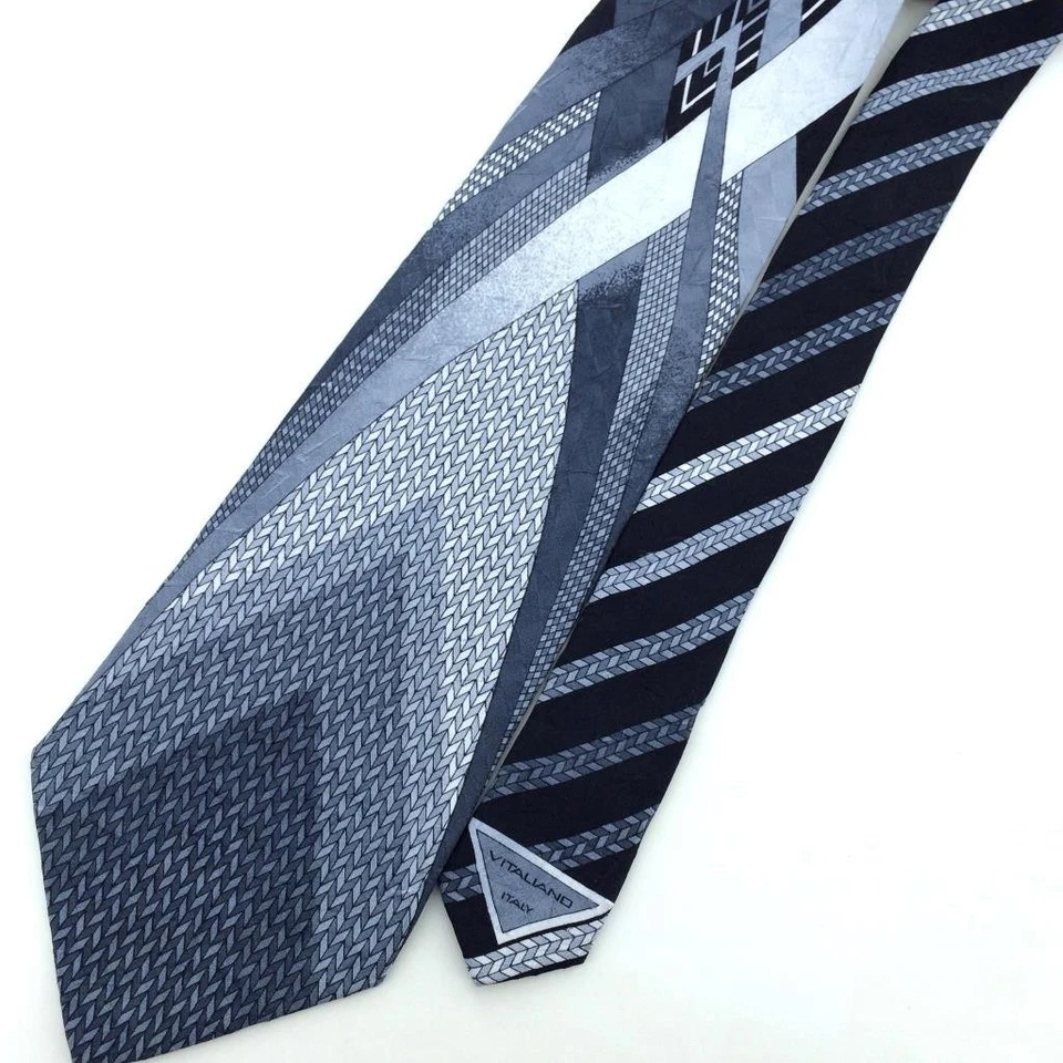 Corbata VITALIANO PANCALDI Italia Negra Gris Obra de Arte Geométrica Lujo Hombres L3 Foto 3 de 4