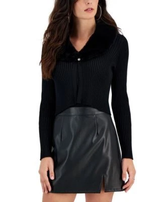 Taylor Womens Faux-Fur-Collar Rib-Kn Onyx L 194686539982 LARGE RT $69.0