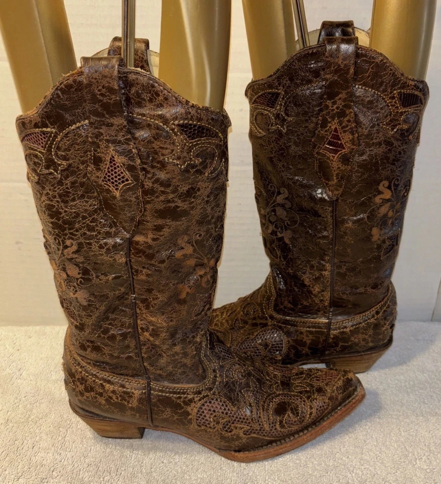 Bota CORRAL Vintage BrownLizard Incrustación Mujer 7.5 M Estilo #C2692 Foto 2 de 4