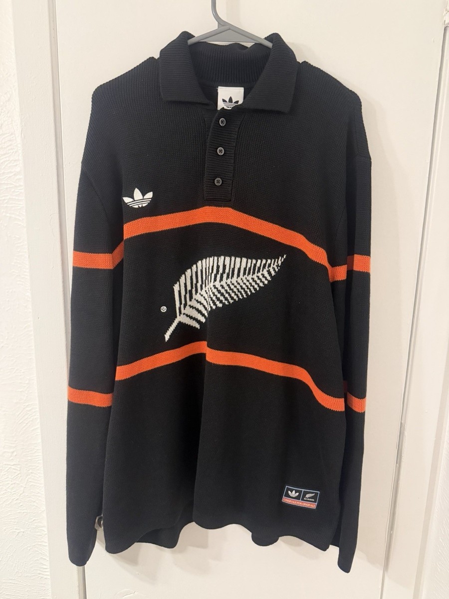 ri1932 Adidas Knitted Polo Sweater All Blacks New Zealand Rugby Mens XL