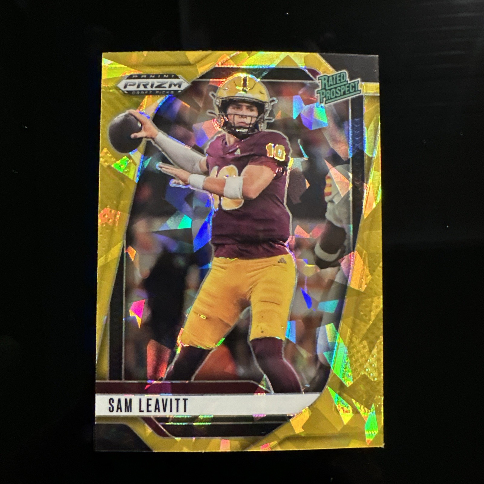 2025 Prizm Draft Picks Sam Leavitt Gold Ice Prizm Rated Prospect Card 6 ASU