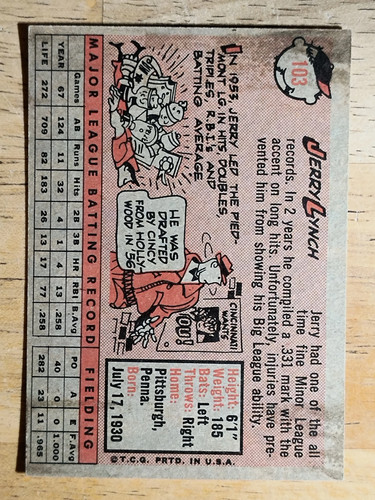 1958 Topps #103 Jerry Lynch (VG) - Picture 2 of 2
