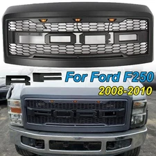 Front Grille For Ford F250 F350 2008-2010 Raptor Style Bumper Matte Black W/LEDs