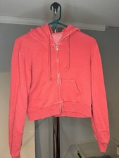 John Galt Brandy Melville Coral Pink Cropped Full-Zip Hoodie