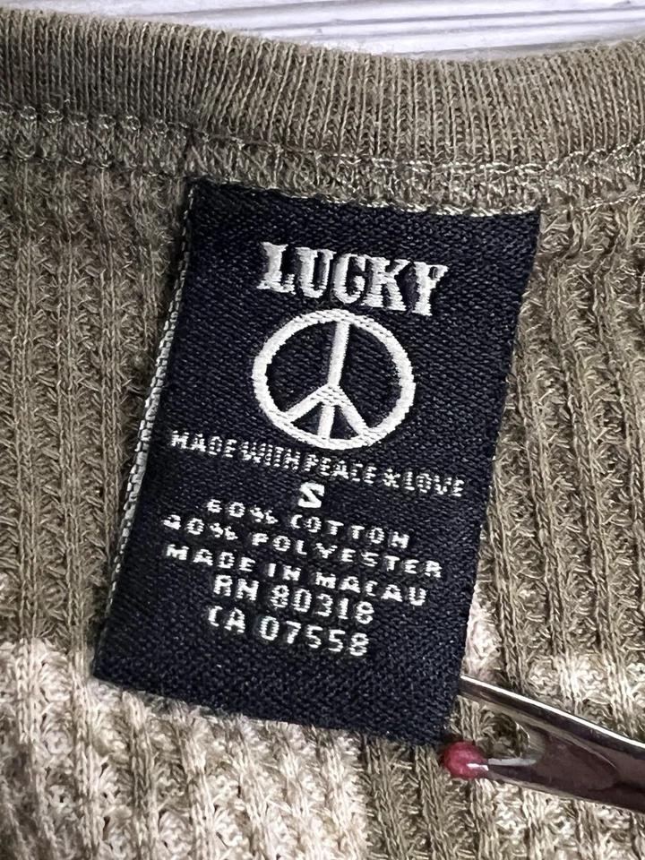 Vintage Y2K Lucky Brand Thermal Waffle Henley Layering Top Floral Tattoo Print S - Image 3 of 4