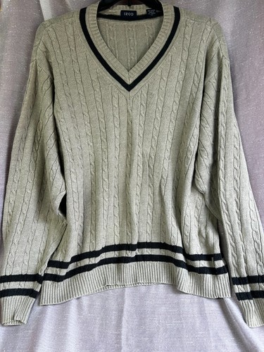 IZOD V-Neck Navy Gray Sweater 100%  Cotton RN# 36543 Size XXL - Picture 1 of 3