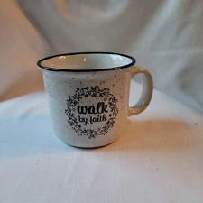 TRISA Walk By Faith Ceramic Mug Speckled Black And White Coffee Hot Cocoa Mug