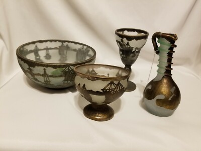 Signed Misu Coman Art Collection Ship Motif (Set of 4)