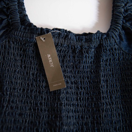J Crew Puff Sleeve Smocked Chambray Denim Peplum Ruffle Top NWT XS - Picture 2 of 9