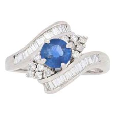 925 Silver Women's Blue Sapphire  White Cubic Zirconia 1.40 Carat Wedding Ring