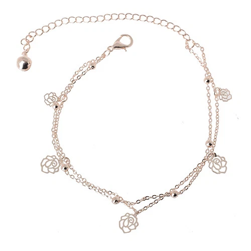 Pulsera tobillera mujer moda joyería chapada en oro rosa flor 48-1 Foto 2 de 4
