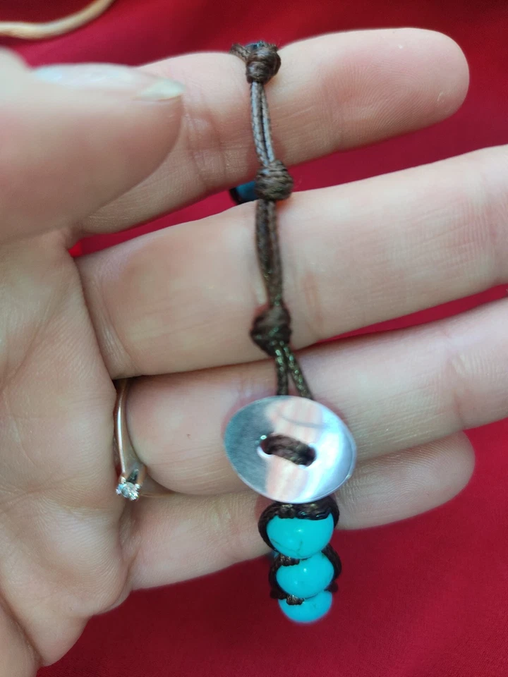 Bracciale Modello Tamashii In Turchese, Regolabile, Filo Cerato Ultra Resistente - Immagine 2 di 2