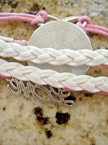 Liebe verstellbar rosa Kunstleder Kordel Baum des Lebens Glas Cabochon Armband - Bild 6 von 6