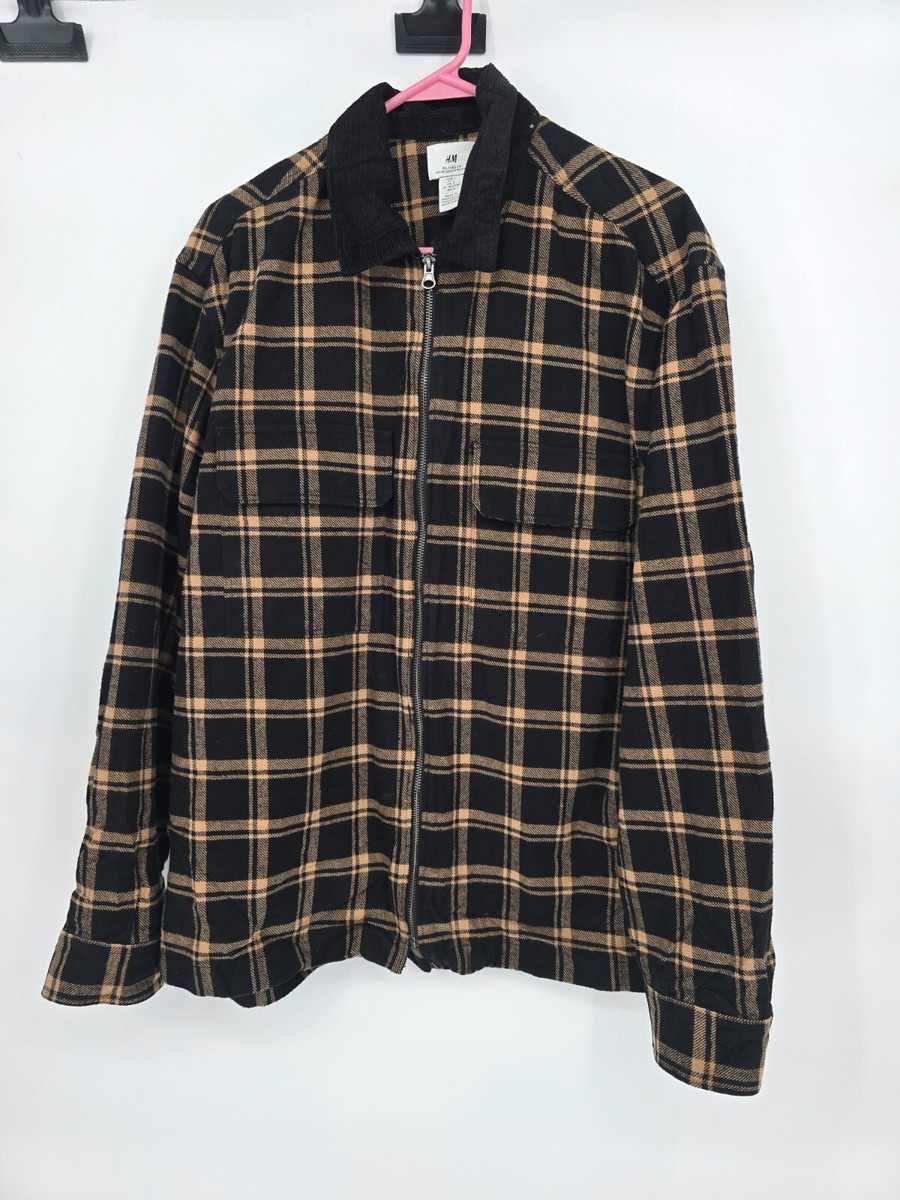 ラルフローレン様 H&M Size Large Womens Shirt Jacket Black Plaid Full Zip Corduroy