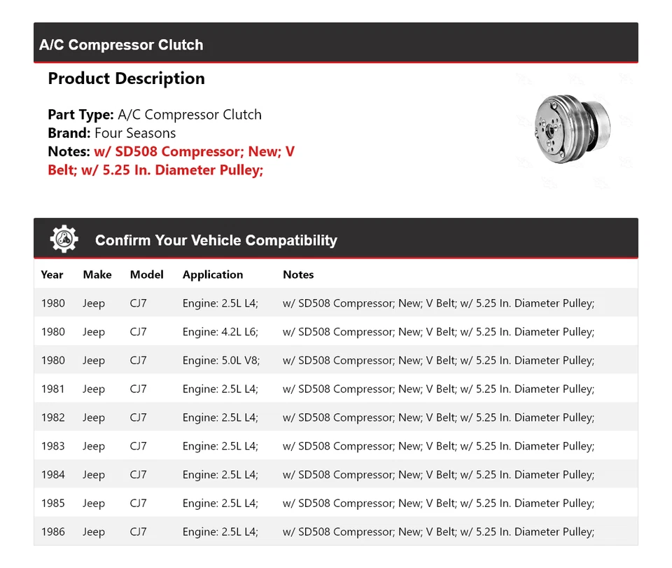 Embrague compresor aire acondicionado Jeep CJ7 1980-1986 4 estaciones 1981 1982 1983 1984 1985 Foto 2 de 4