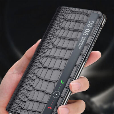 Genuine Leather Crocodile Magnetic Case for Honor Magic V3 Window View Cover