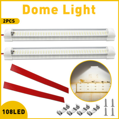 Pair 108 LED Interior Light Strip Bar Car Van Bus Caravan ON/OFF Switch 12V Boat