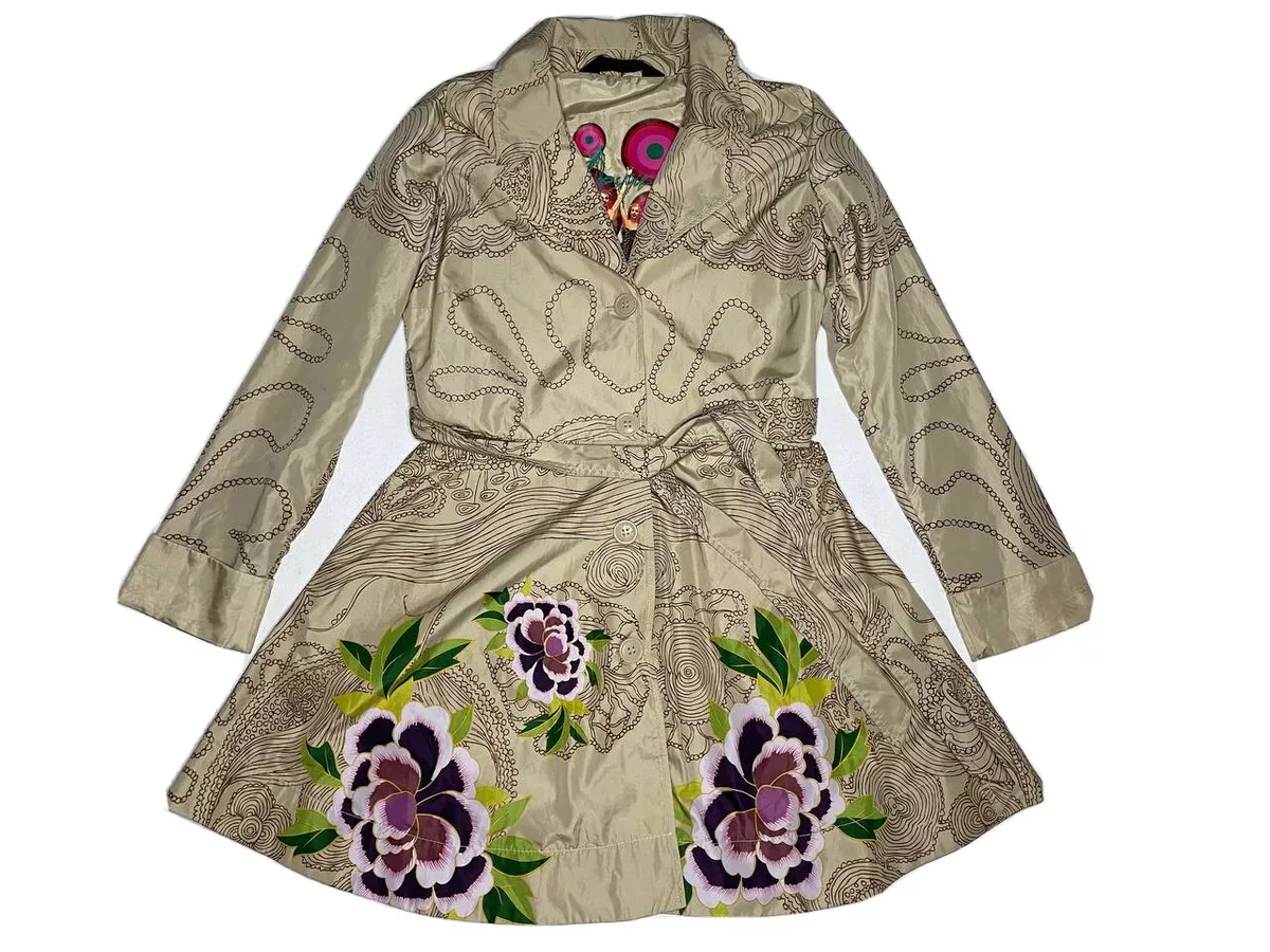 Desigual Women s Lightweight Brown Flower Coat Jacket Size 40 eBay
